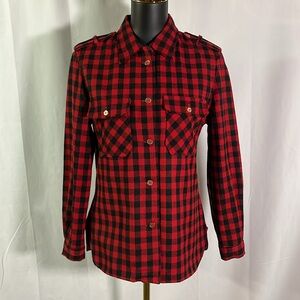 Vintage French Accent Red & Black Buffalo Check Plaid Button Front Shacket